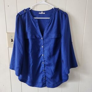 41 Hawthorn Cobalt Blue Button-Down Blouse Size L